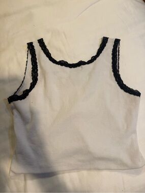 Edikted White Ribbed Tank with Black Lace Trim